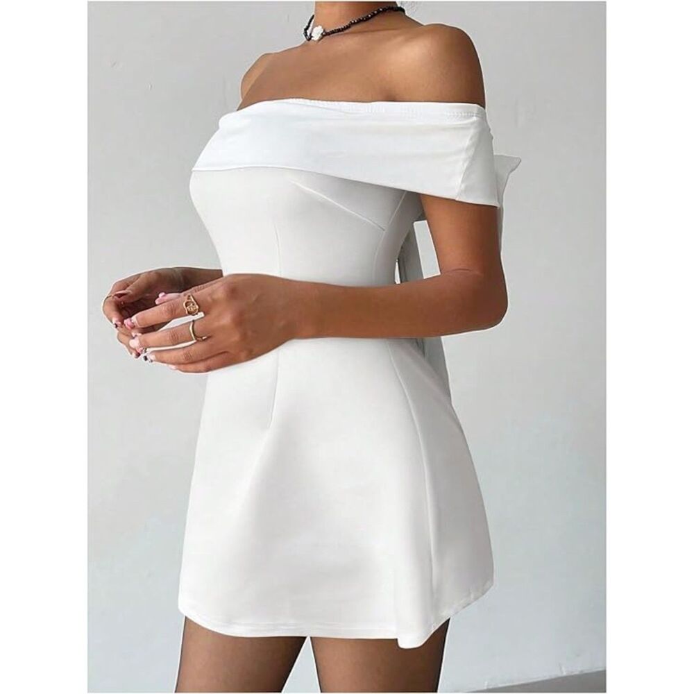 Off The Shoulder Bowknot Dress, Medium, 3I-190D001 - Picture 3 of 3